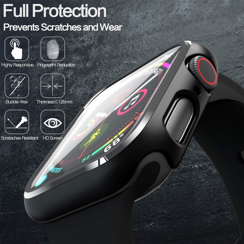 pzoz Compatible for Apple Watch Series SE2 /6/5 /4 /SE 44mm Case with Screen Protector Accessories Slim Guard Thin Bumper Full Coverage Matte Hard Cover Defense Edge for iWatch Women Men GPS (Black) - Image 2